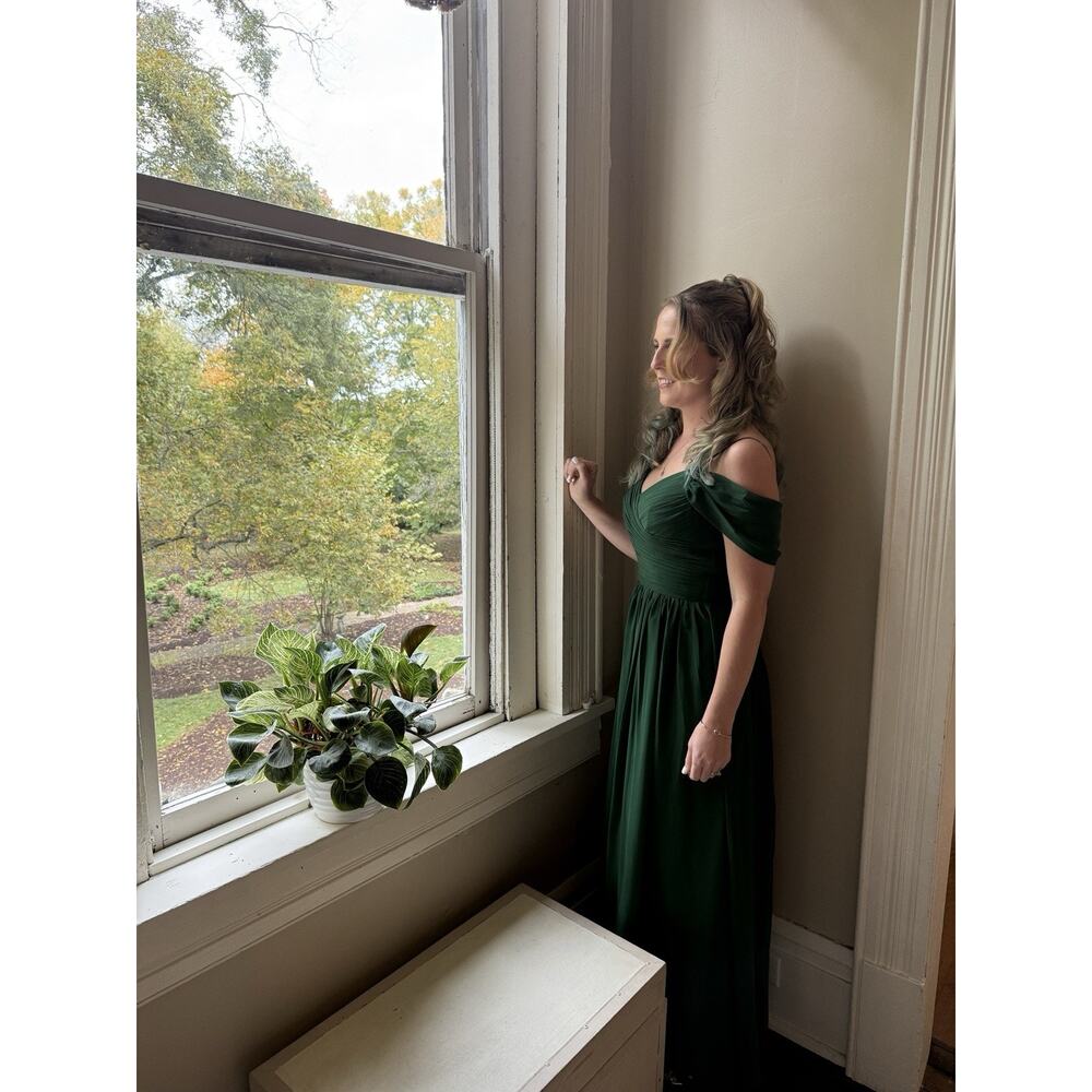 Tearmeily Emerald Green Chiffon Off Shoulder Corset Back Bridesmaids Dress sz 4 - Picture 9 of 10